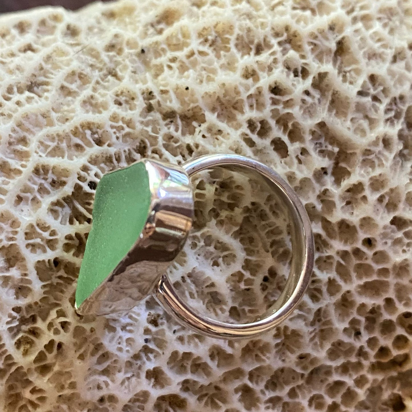 Shallow water seaglass & sterling silver ring