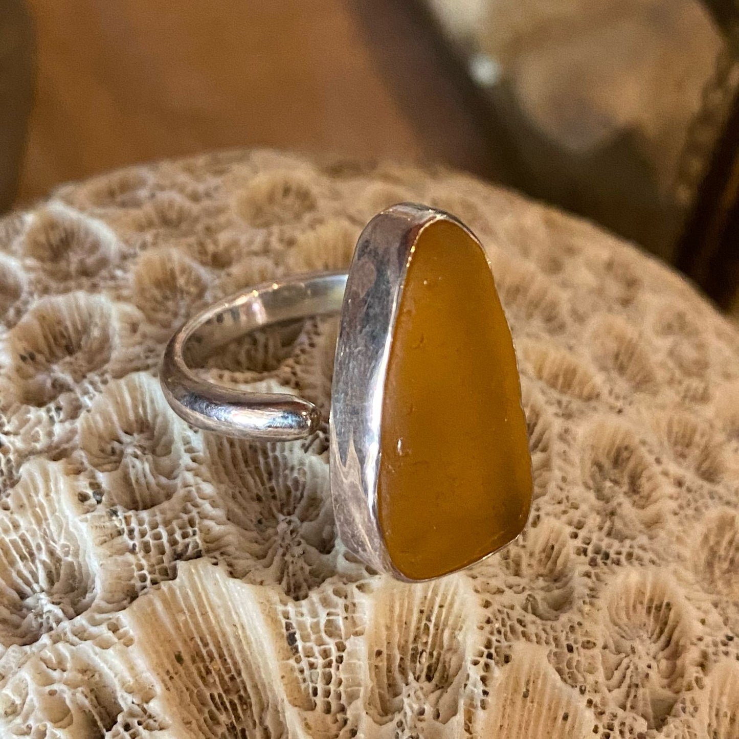 Mellow yellow seaglass & sterling silver ring