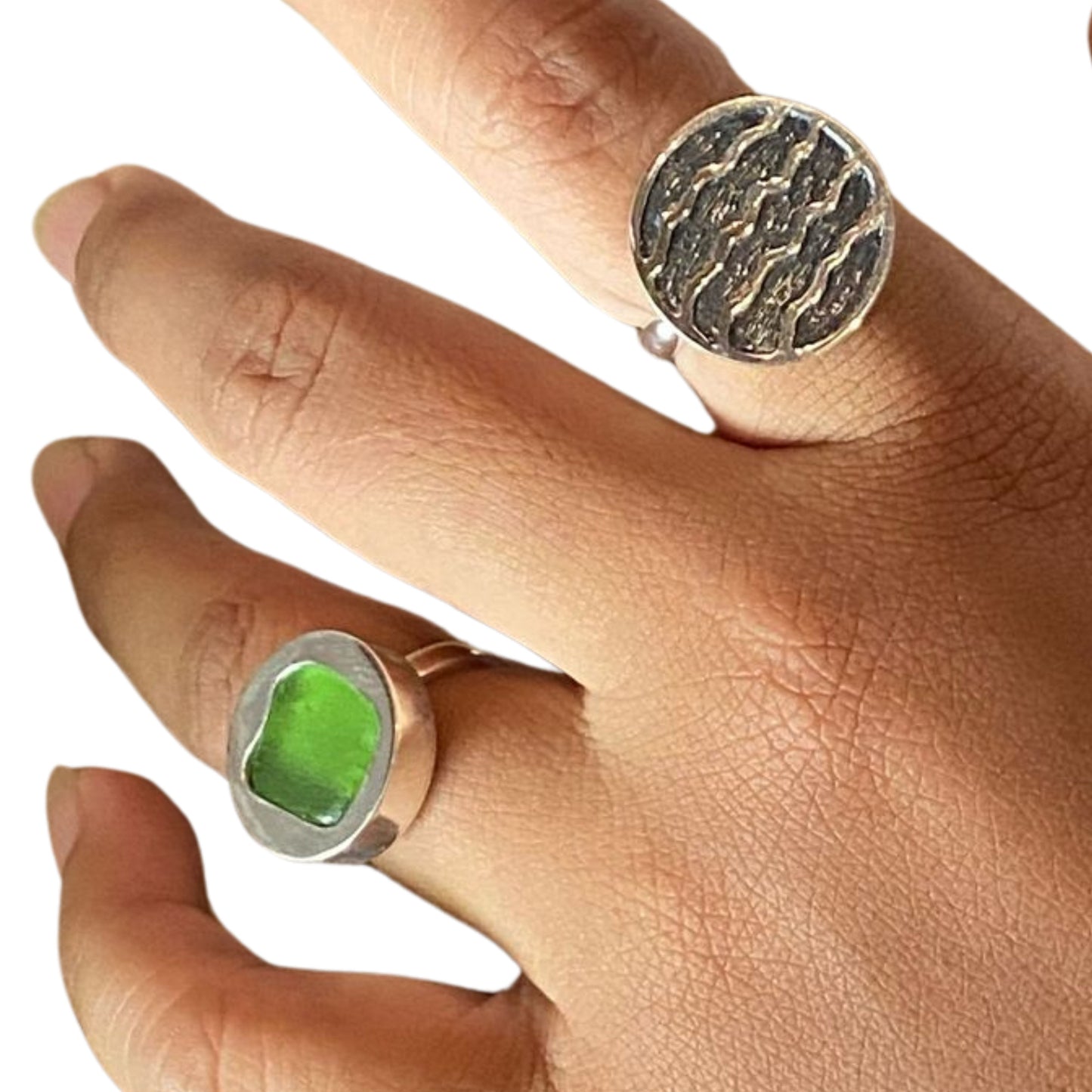 Green seaglass & sterling silver ring