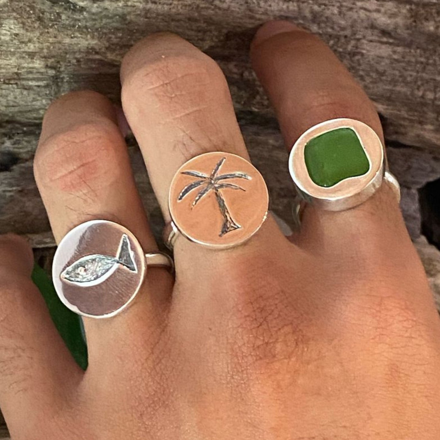 Green seaglass & sterling silver ring