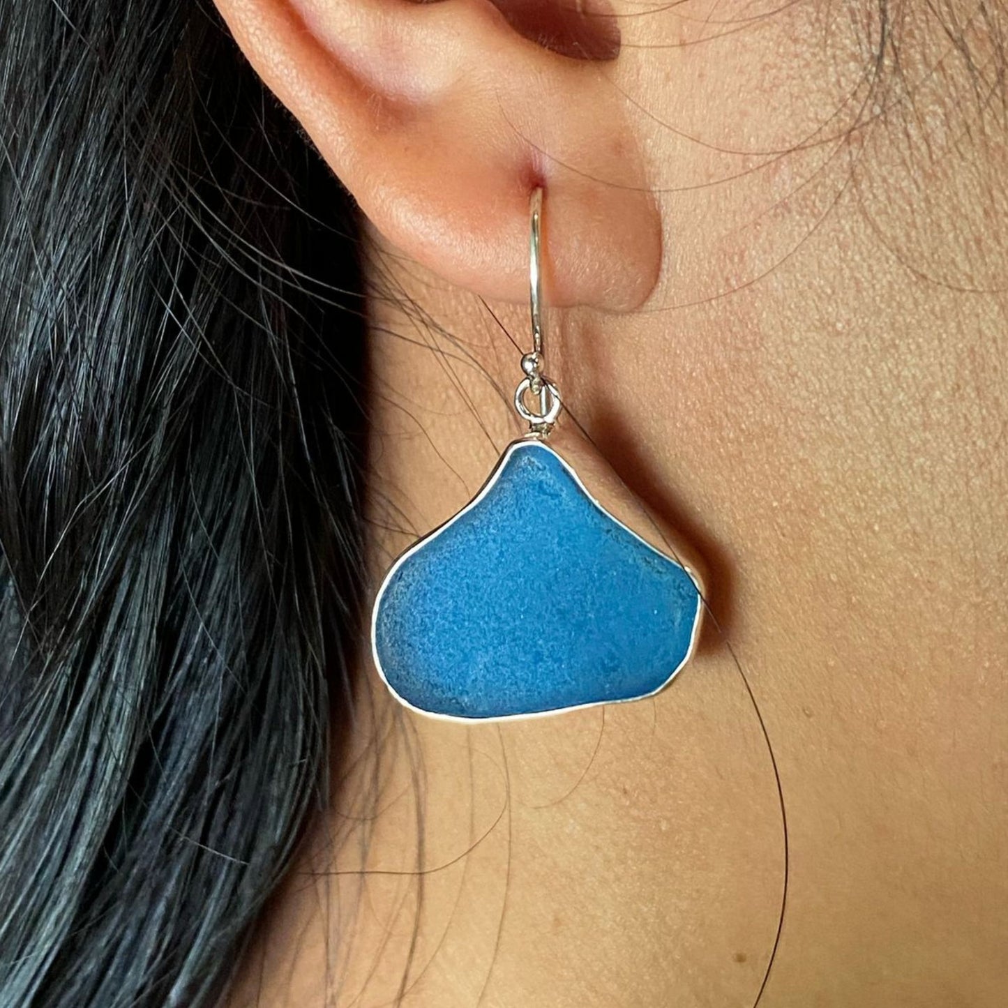 Blues seaglass & sterling silver drop earrings