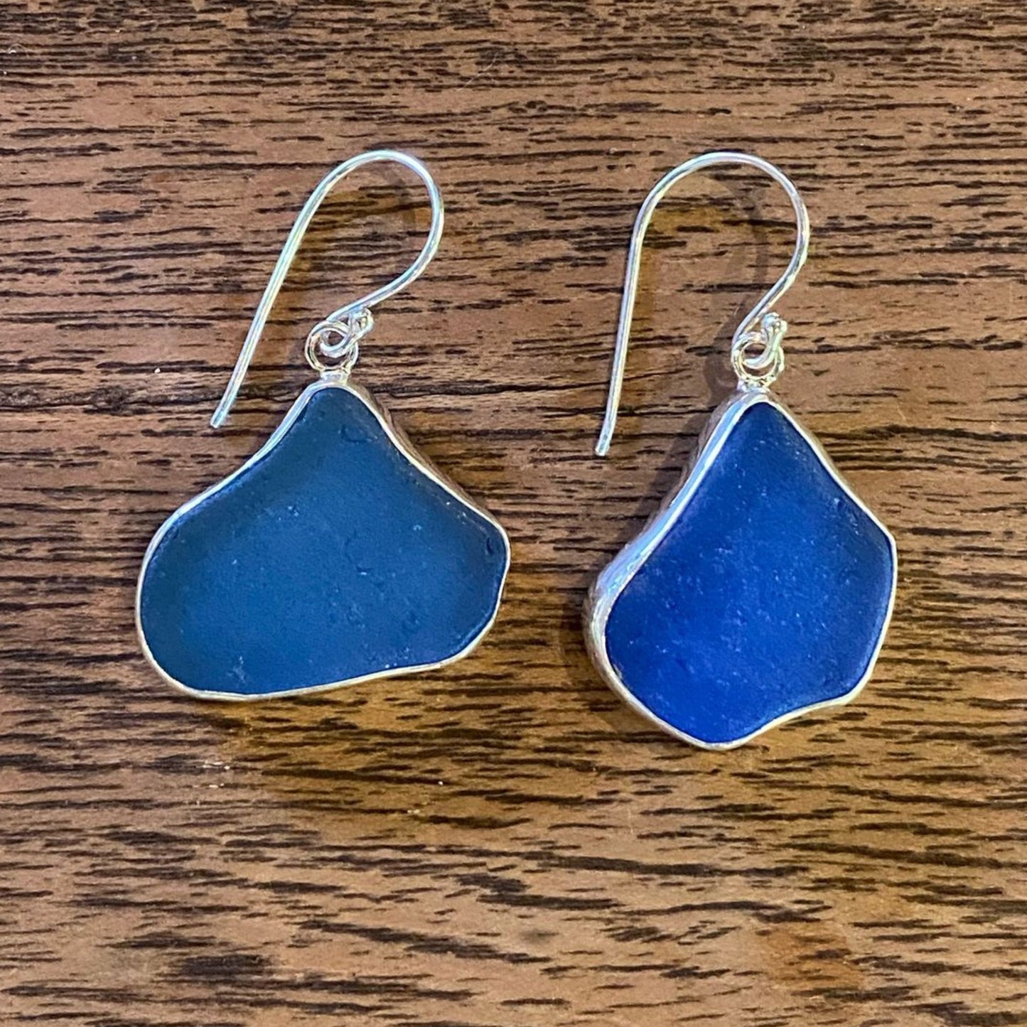 Blues seaglass & sterling silver drop earrings