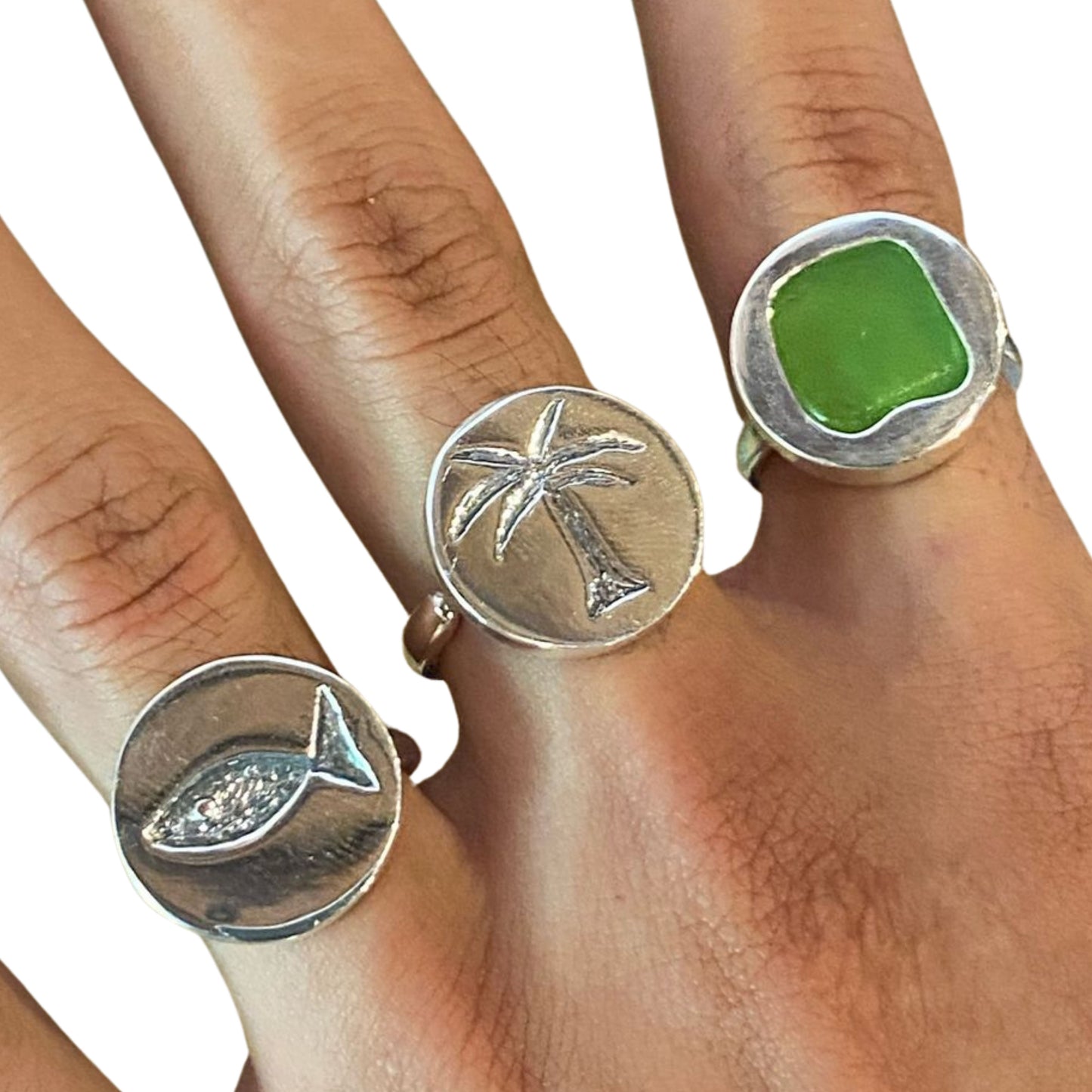 Palm tree, sterling silver ring