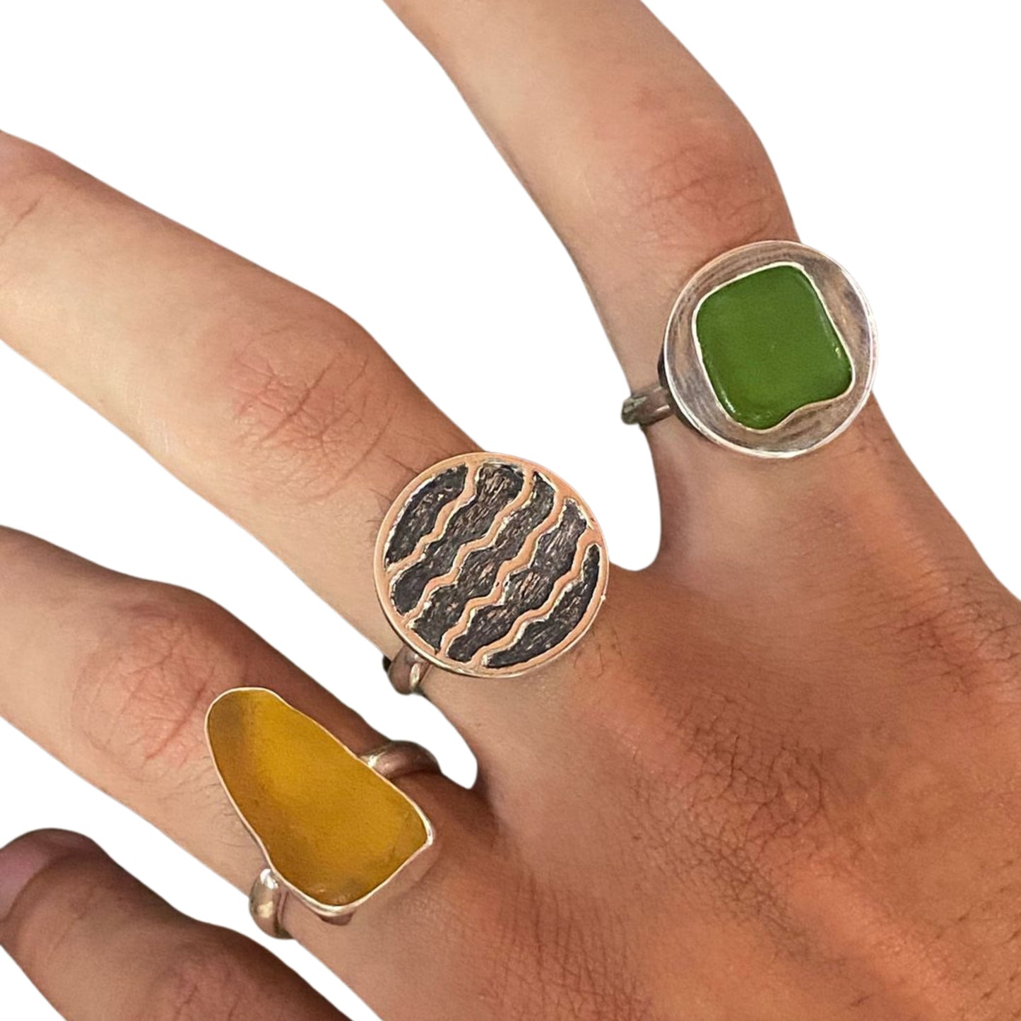 Green seaglass & sterling silver ring