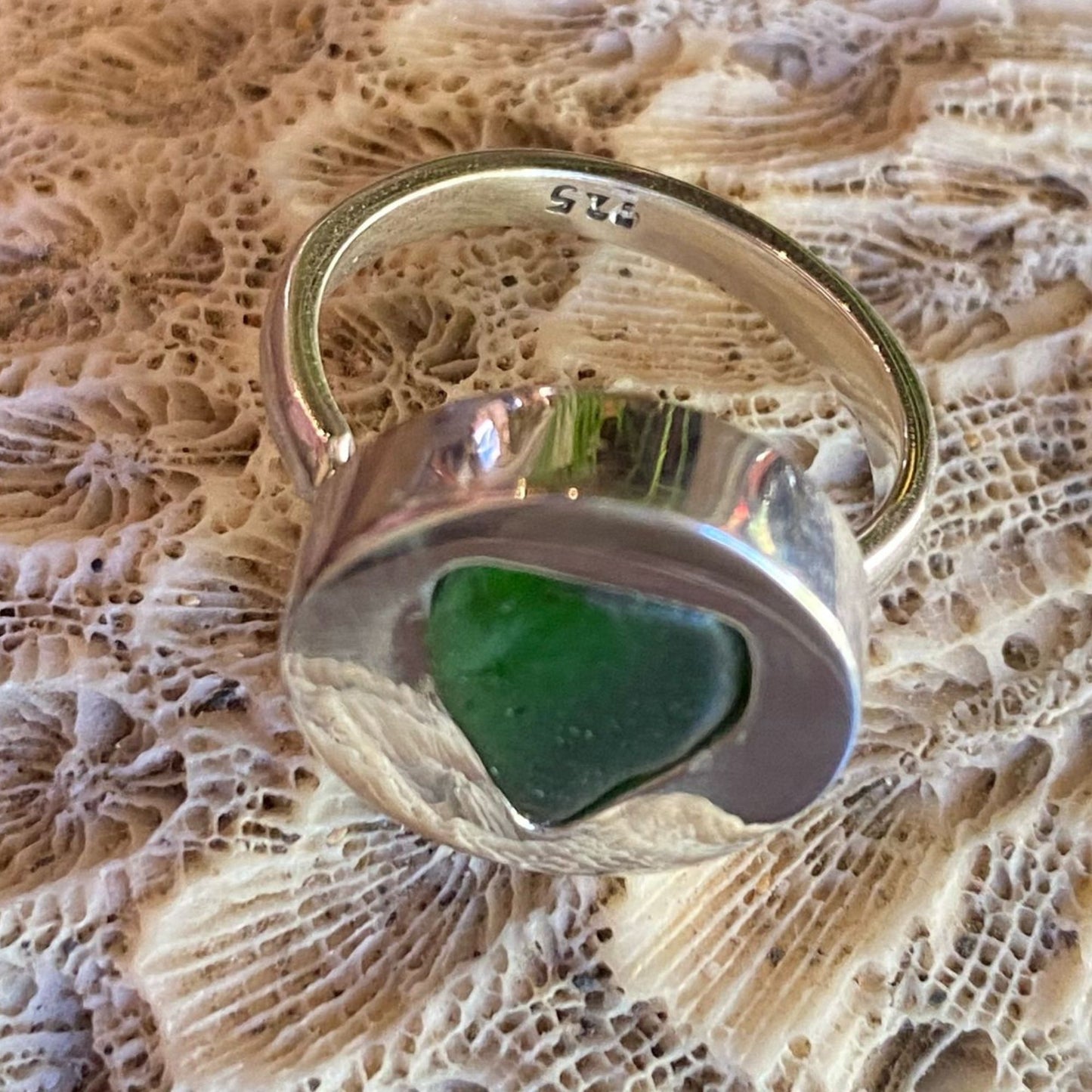 Tiny Green seaglass & sterling silver ring 2