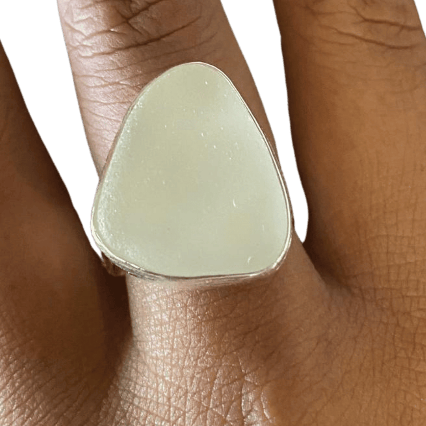 White seaglass & sterling silver ring #3