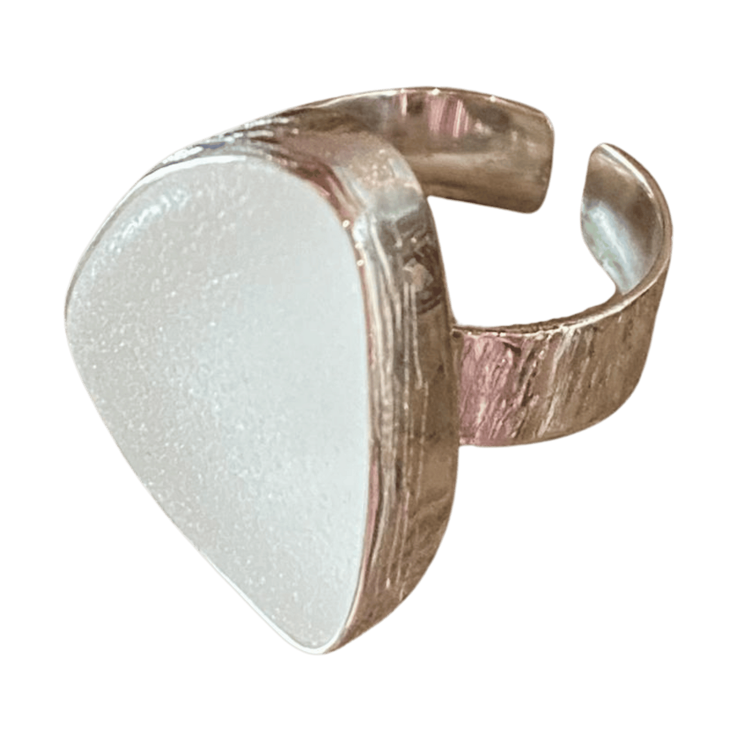 White seaglass & sterling silver ring #3