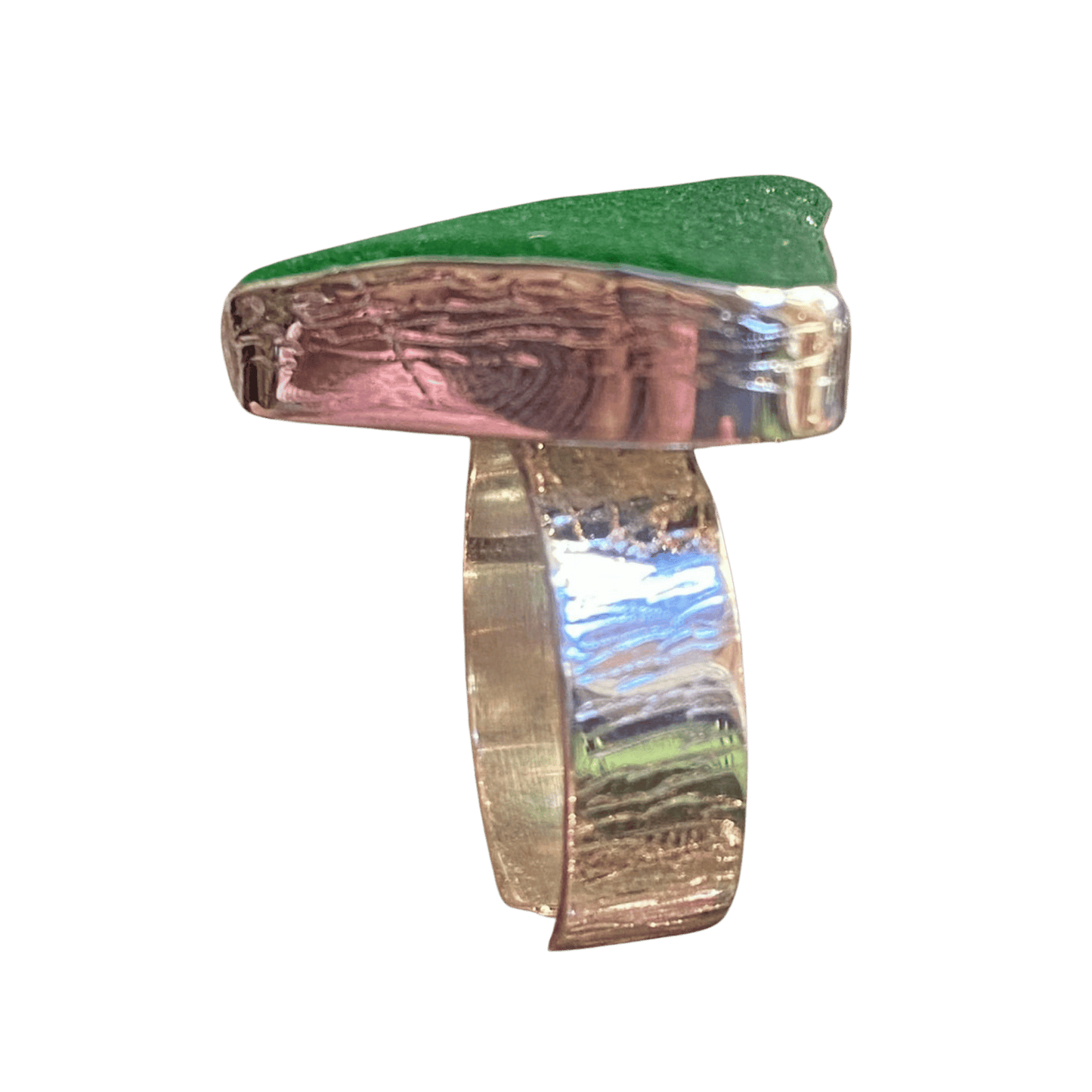 Bottle green seaglass & sterling silver ring #3