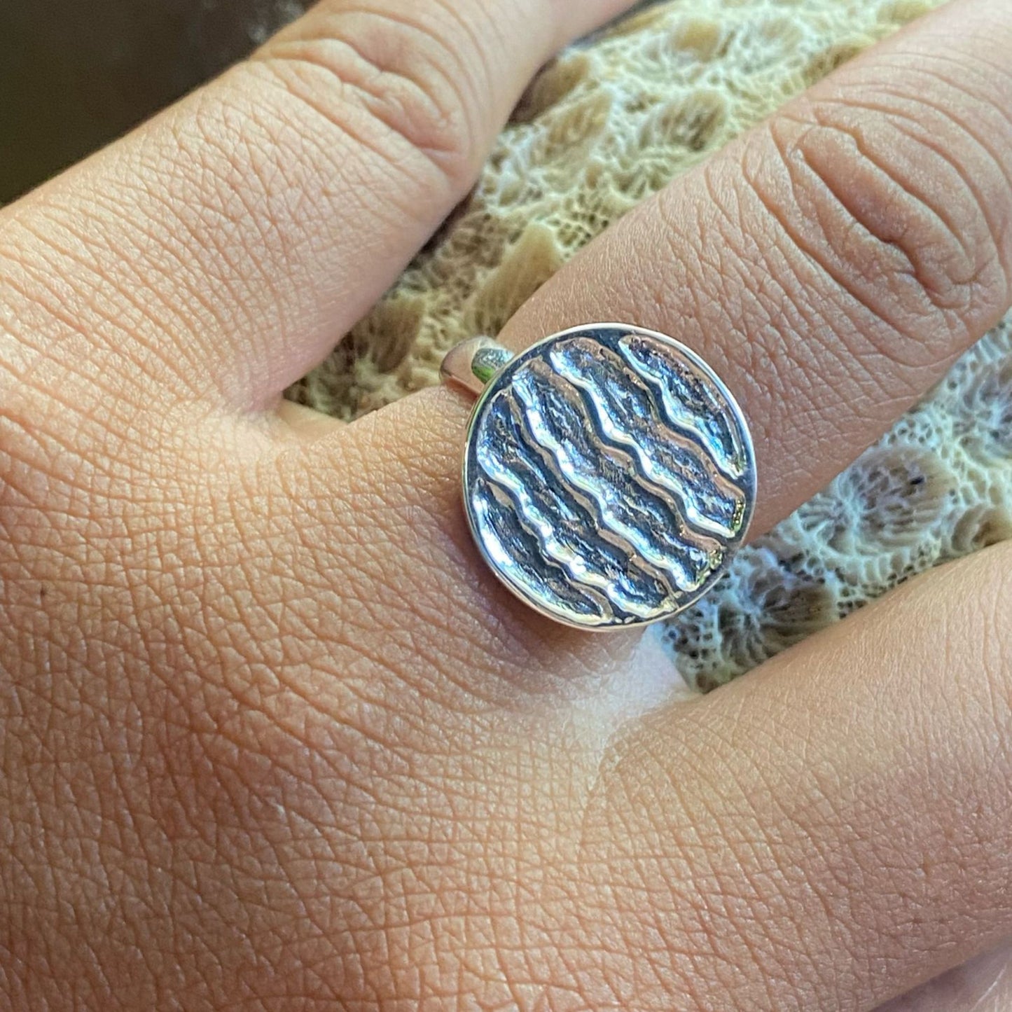 Ocean waves, sterling silver ring