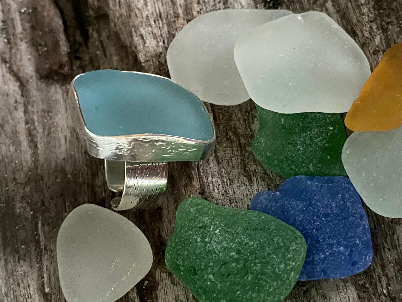 banjo designs pale blue seaglass and sterling silver