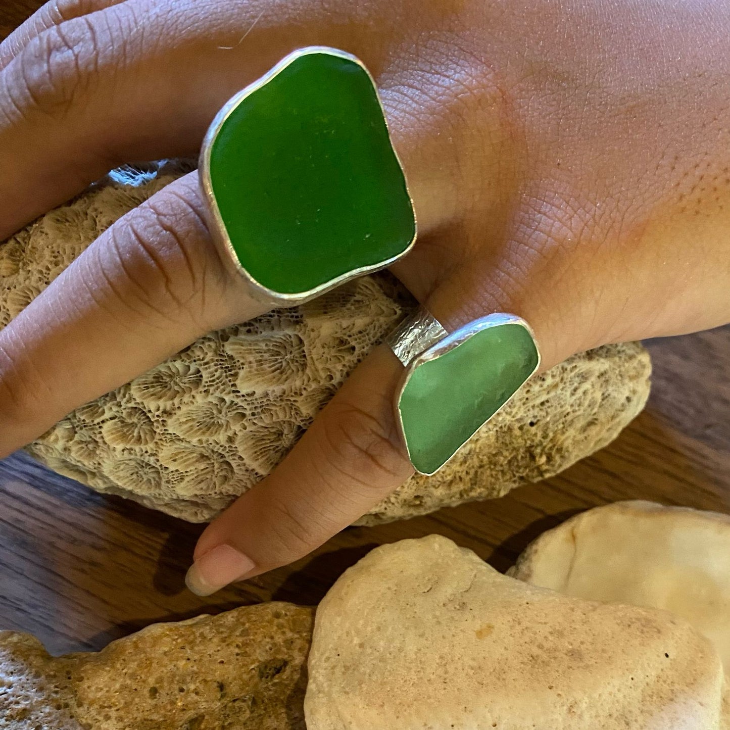 banjo designs bottle green seaglass and sterling silver