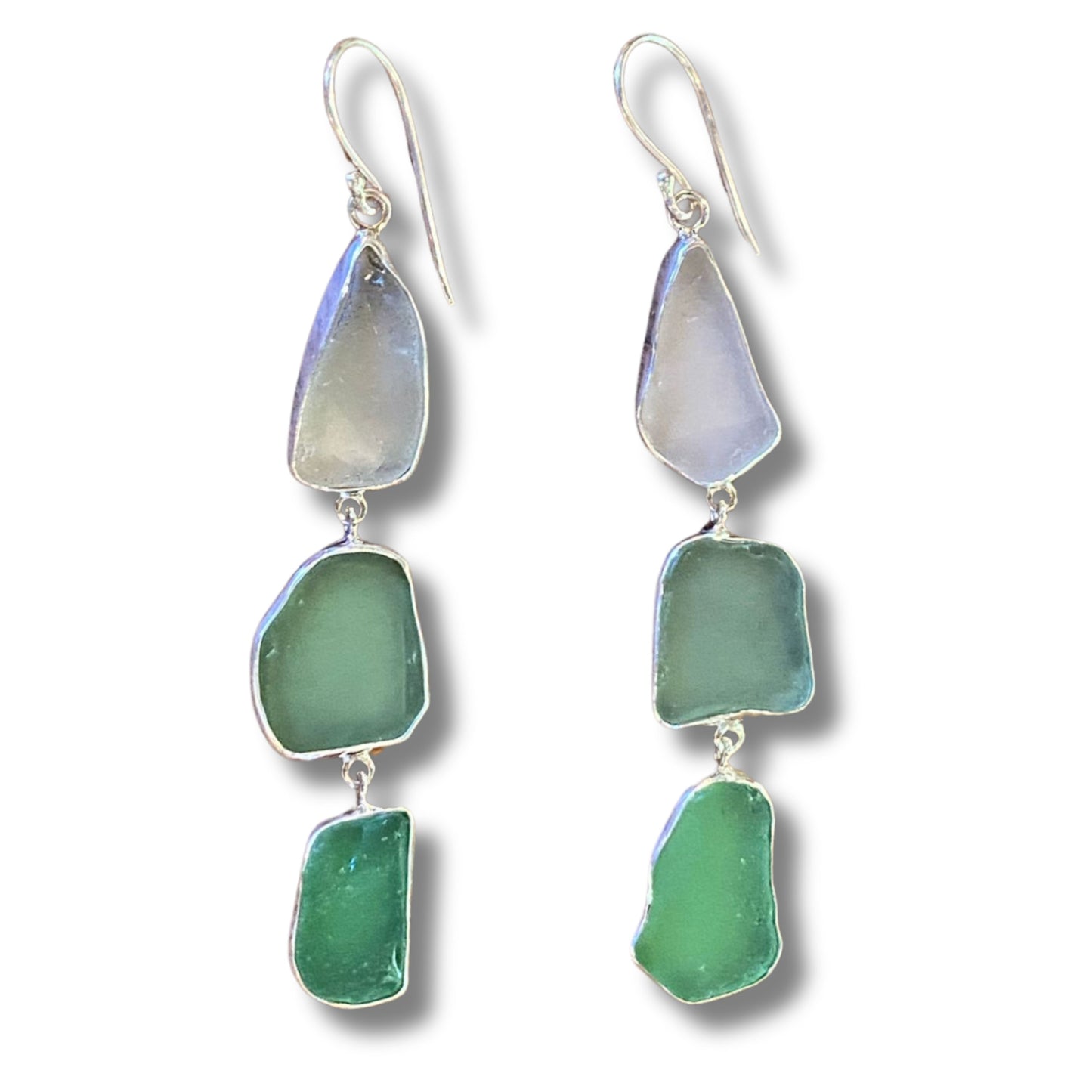 Greens seaglass & sterling silver drop earrings