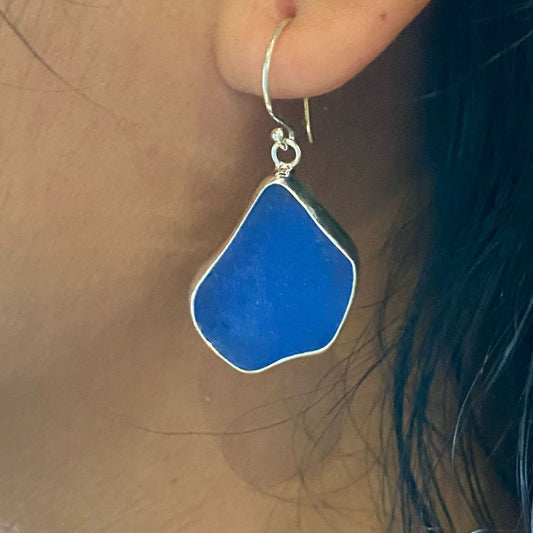 Blues seaglass & sterling silver drop earrings