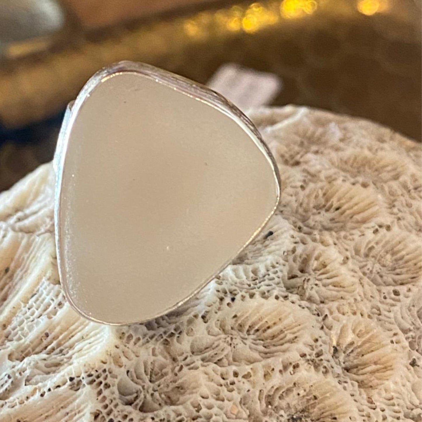 White seaglass & sterling silver ring #3