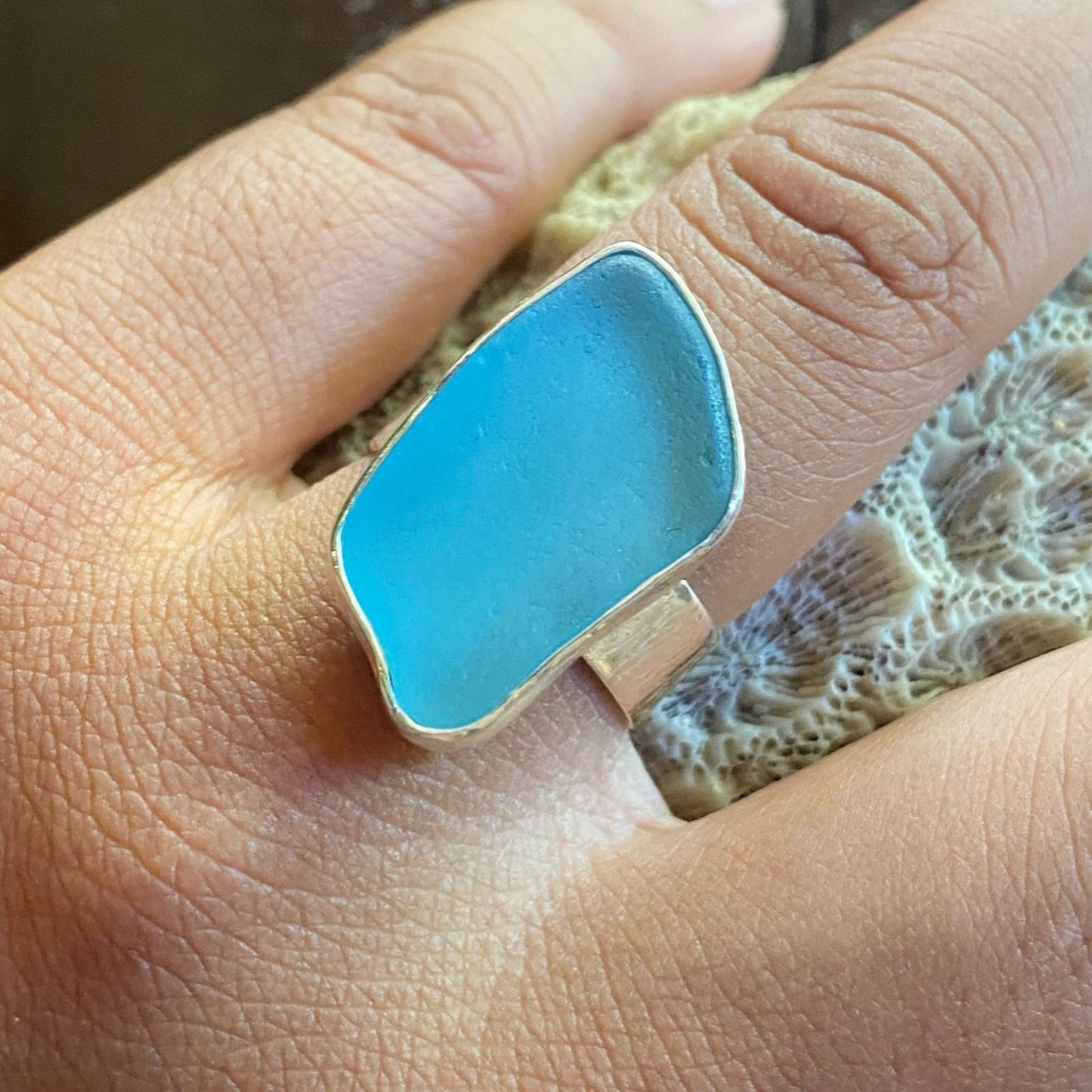 Soft Ocean seaglass & sterling silver ring